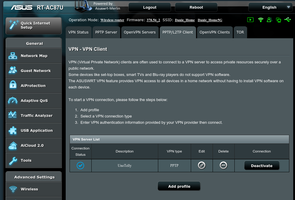 AsusWRT-Merlin firmware showing the VPN client active