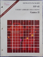 HP41C User's Library Solutions Games II book