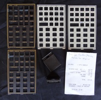 Various keyboard overlays and a receipt for my Extended Functions module R115 in 1986