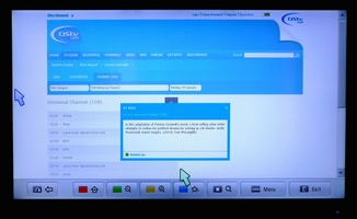 Browser app displaying the DSTV site with a popup info box