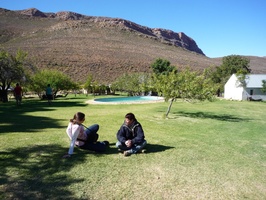 Chantel and Arina relaxing outside Cederberg Oasis
