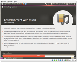 Ubuntu 10.10 Installation Screen highlighting music integration