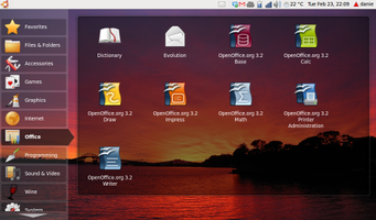 Ubuntu Netbook Remix fresh theme on my Samsung Netbook with latest OpenOffice 3.2 installed
