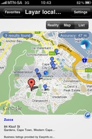 Layar app on iPhone - map view with places of interest nearby