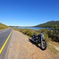 My bike next to lake on road between Grabouw and Villiersdorp