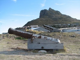 Hout Bay Harbour West Battery Guns with The Sentinel in background