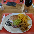 Bacon, Cheese and Guacamole Burger with their D'Aria Music red wine