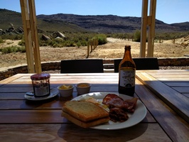City Breakfast with a locally brewed Stout craft beer at Kromrivier