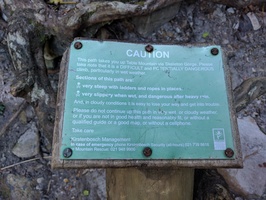Warning signs before the ladders section of Skeleton Gorge hiking trail