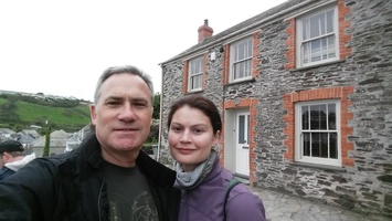 Us in front of Doc Martin's house at Port Isaac