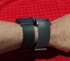 LG Watch Sport - side view compared to my Fitbit Charge HR