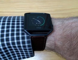Fitbit Blaze with black coloured band and brown leather strap