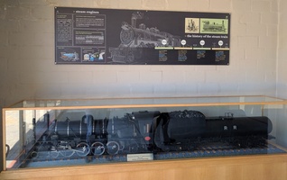 Inside Intaka Island - the history of the steam train. In the foreground is a model of a Rhodesia Railways 19th Class Locomotive built by George William Binns-Ward