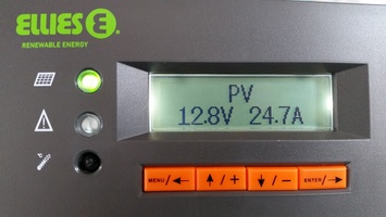 Solar charge controller showing 24.7A coming from the panels