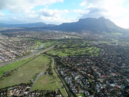 Pinelands on the right with Mowbray golf course in the middle and Rondebosch golf course beyond it