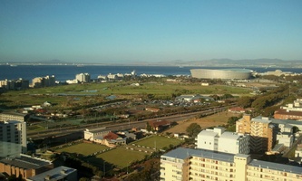 Stunning views of the Cape Town Stadium from The Ritz Hotel.. with new Green Point Park in foreground