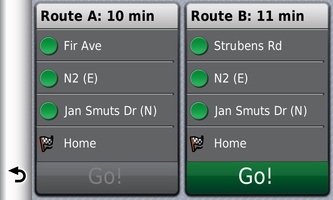 Garmin Nuvi 3790T - Showing Two Alternative Route Options for Trip