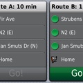 Garmin Nuvi 3790T - Showing Two Alternative Route Options for Trip
