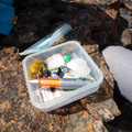The geocache at Stadsaal Caves with yellow dinosaur we left the previous year