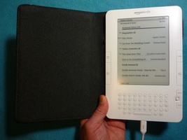 Amazon Kindle - Black Leather Cover and Book Titles