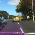 Augmented Driving app on iPhone - lane change warning in purple with sound tone