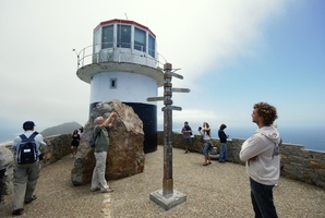 Wide angle view of old lighthouse at Cape Point