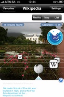Layar app for iPhone showing Wikipedia entries located nearby