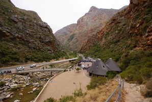 Wide angle view of the stop at Meiringspoort