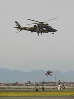 Airlifting injured soldier out of battle zone