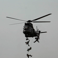 Troops dismbarking from airborne helicopter (Video)