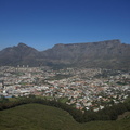 Wide angle view of Table Mountain with Cape Town CBD in foreground
