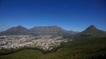 Wide angle view of Table Mountain with Lion's Head