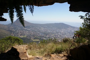 View over Cape Town from under a shady overhang