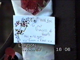 Note pinned to flowers for Princess Diana's Death