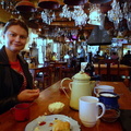 Chantel enjoying real farm coffee and scones at Dassiesfontein