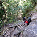 Descending the ladders in Skeleton Gorge