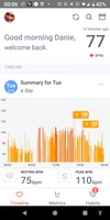 Cardiogram app showing heart rate monitored whole day and night on TicWatch Pro