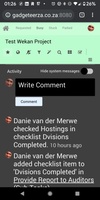 Wekan Mobile Web - Shows activity updates on the card/task